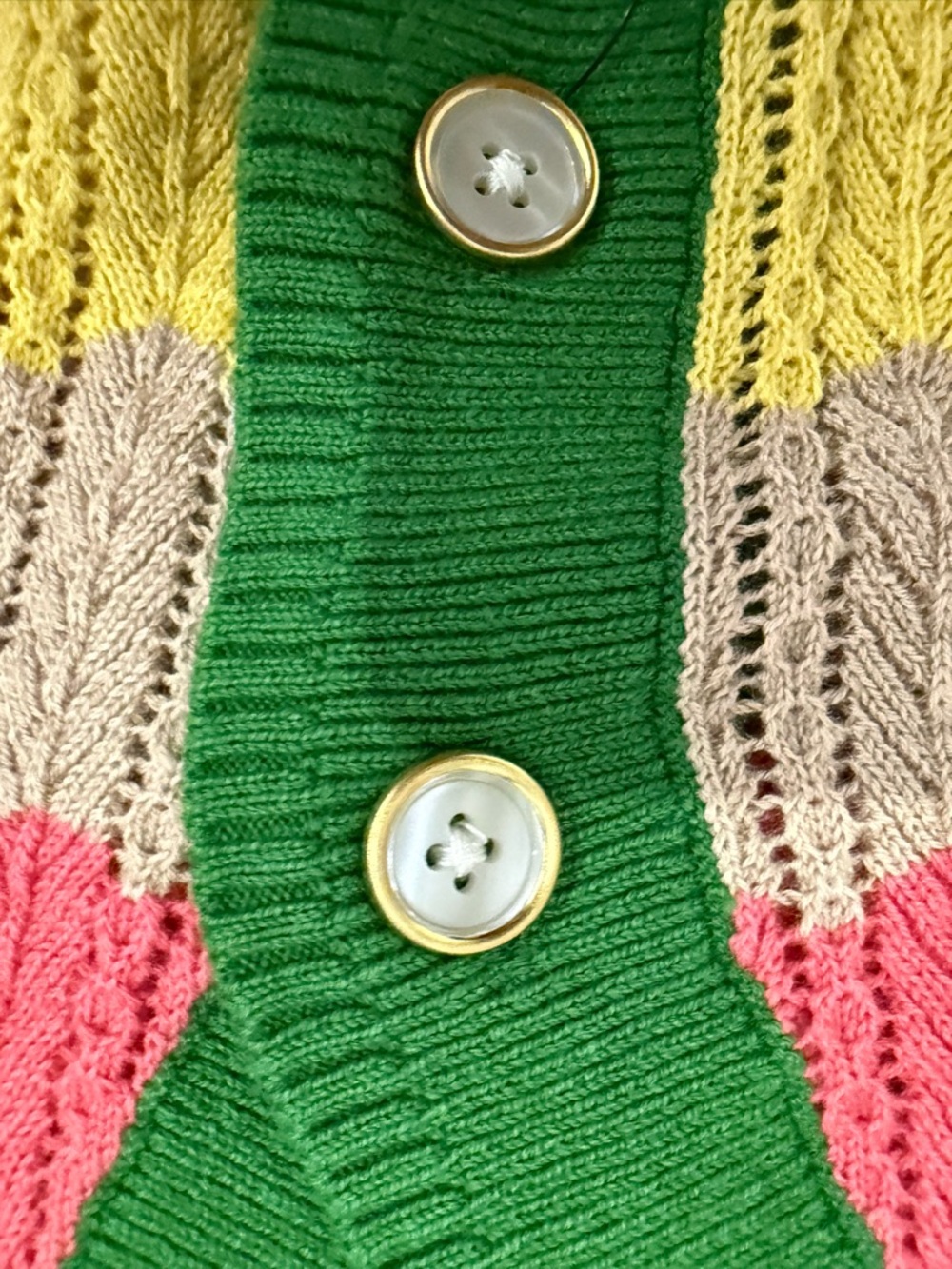 LK Bennett Pink, Yellow & Green Striped V-Neck Cotton Cardigan - Picture 6 of 11
